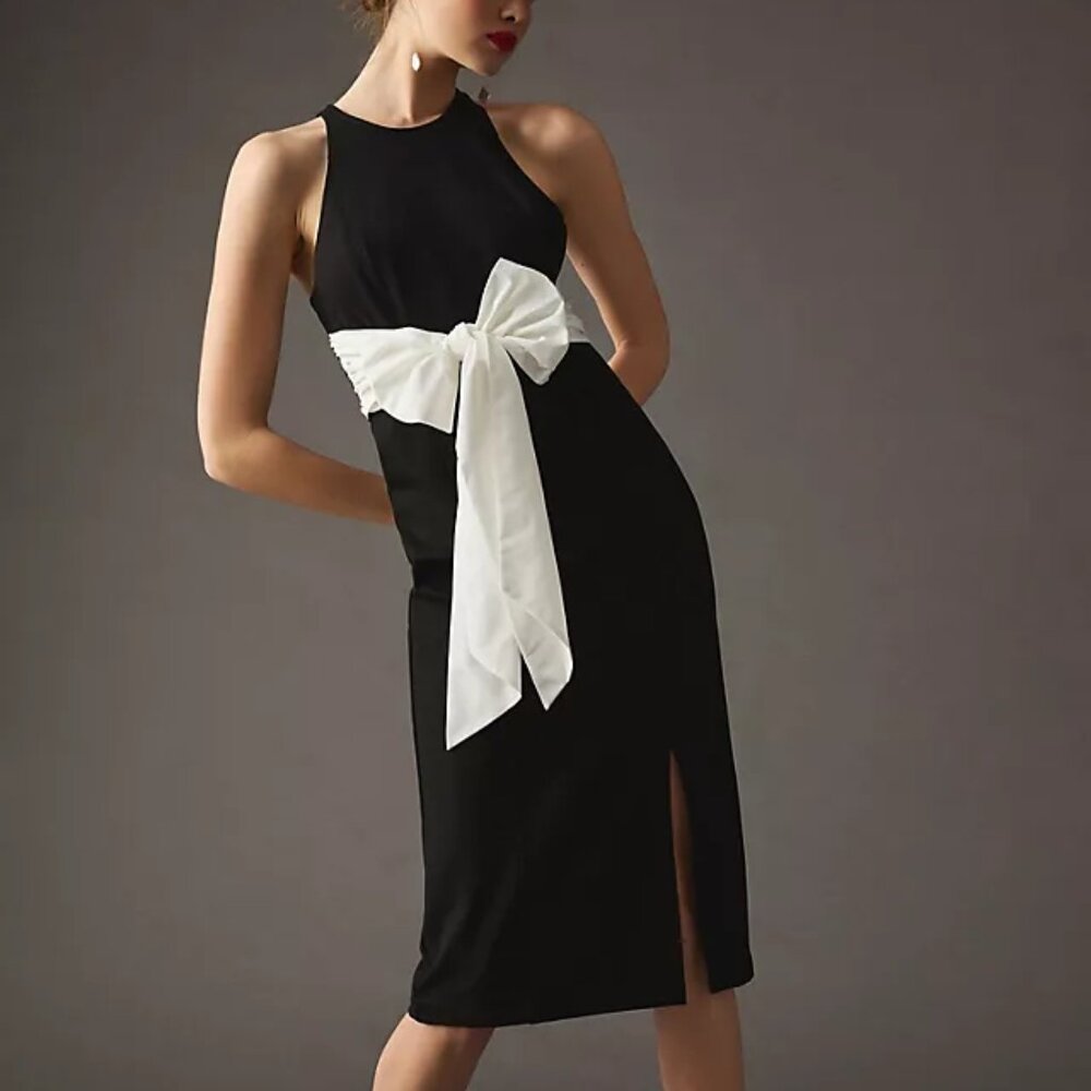 Maeve Black and White Bow-Front Cocktail Dress, Size Small